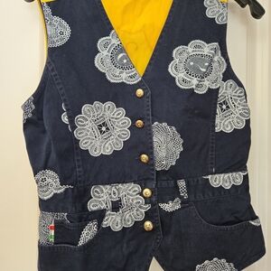 Moschino Navy Vest with White Lace and Blue Heart